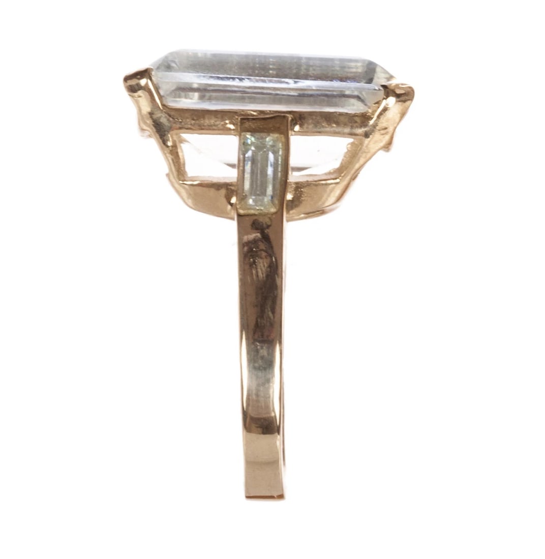 Massive 14 kt Gold Vermeil Sterling Silver Emerald Cut Quartz Cocktail Ring - 4