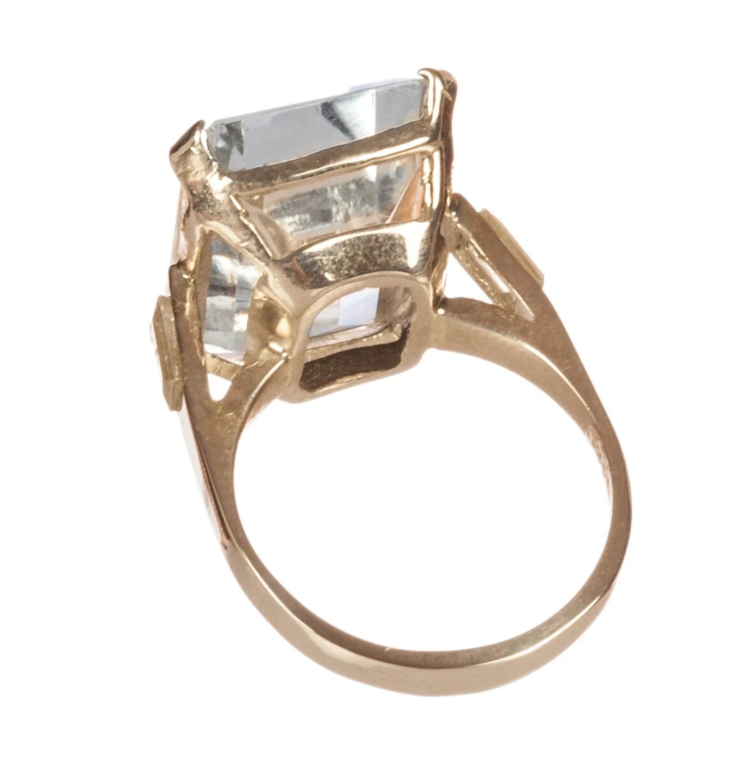 Massive 14 kt Gold Vermeil Sterling Silver Emerald Cut Quartz Cocktail Ring - 5