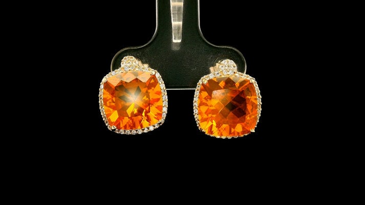 5.79 Ct Cushion Br.Opal 9K Gold Earrings - 4