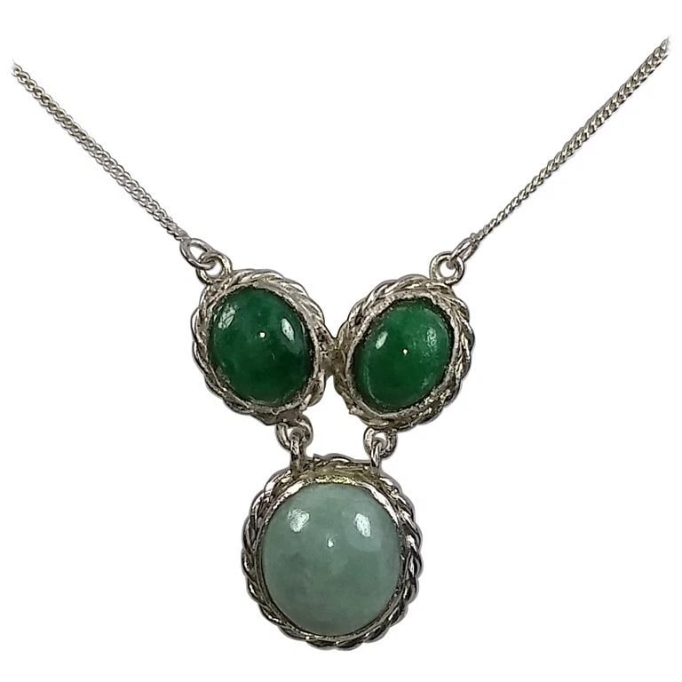 Alberto Juan Mexican Hand Made Sterling Silver Jade Cabochon Necklace - 2