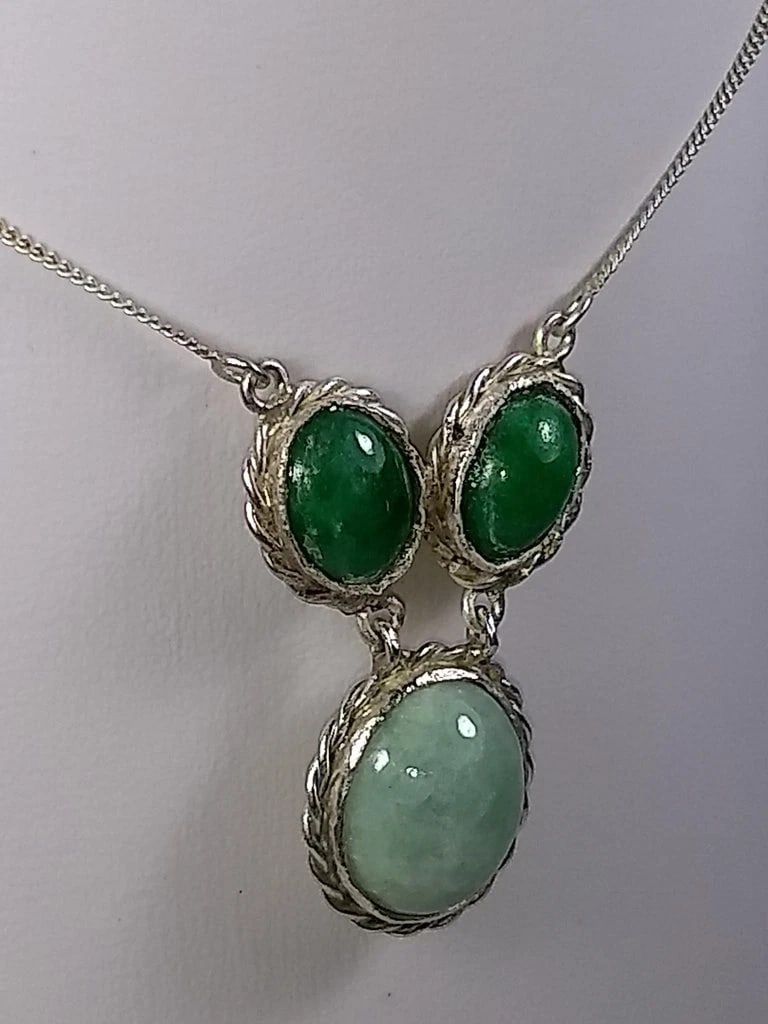 Alberto Juan Mexican Hand Made Sterling Silver Jade Cabochon Necklace - 3