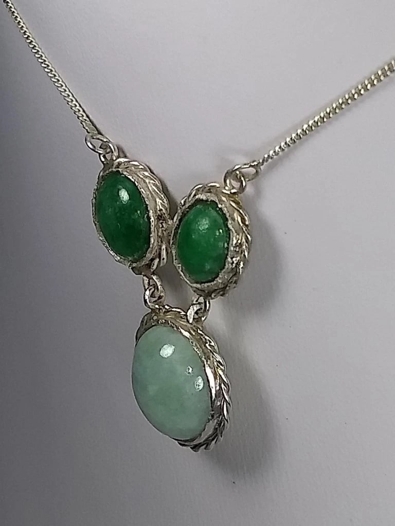 Alberto Juan Mexican Hand Made Sterling Silver Jade Cabochon Necklace - 4