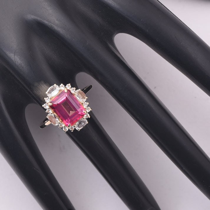 3.98 Ct Octagon Pink Topaz 9K Gold Ring - 2