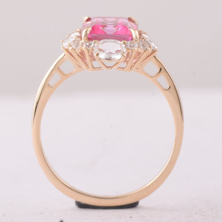 3.98 Ct Octagon Pink Topaz 9K Gold Ring - 3