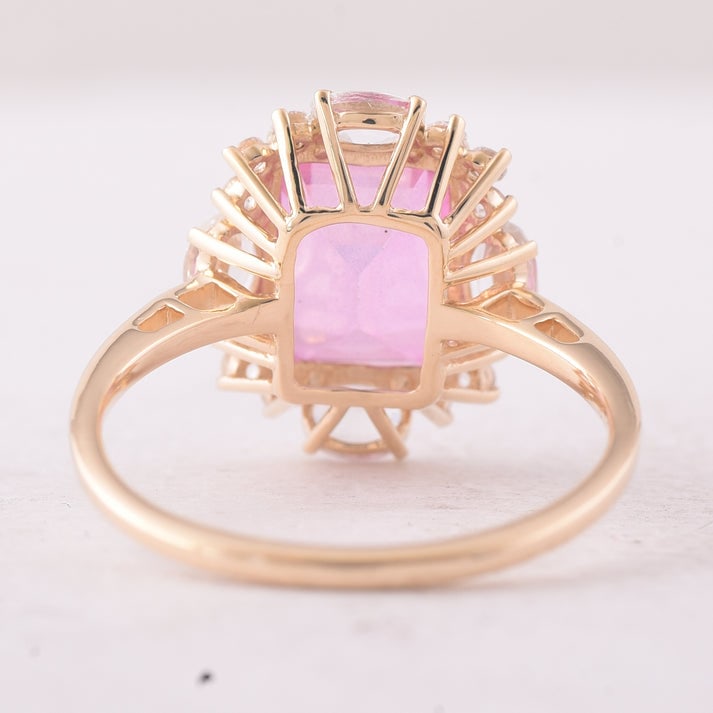 3.98 Ct Octagon Pink Topaz 9K Gold Ring - 4