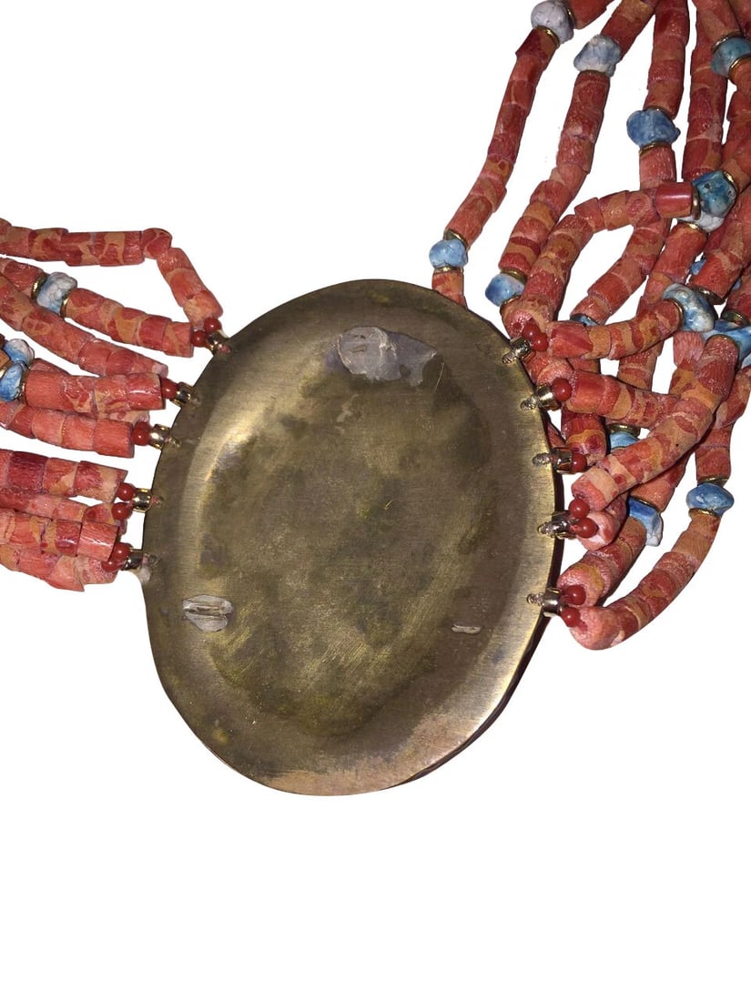 Massive Sponge Red Coral Bead Turquoise Nugget Buckle Necklace - 6