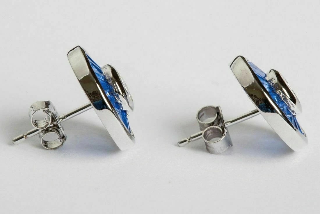 Blue Baguette and Clear Cubic Zirconia Sterling Silver Earrings - 3