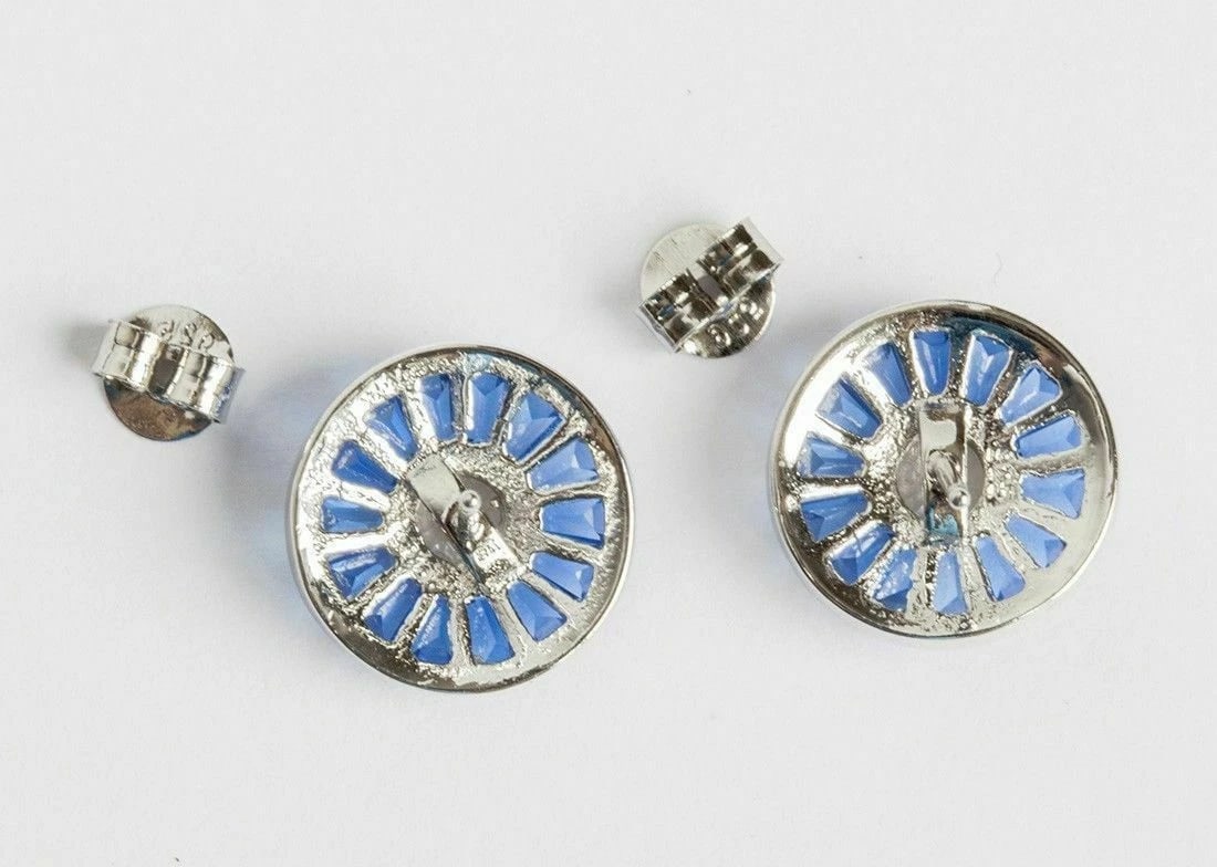Blue Baguette and Clear Cubic Zirconia Sterling Silver Earrings - 4