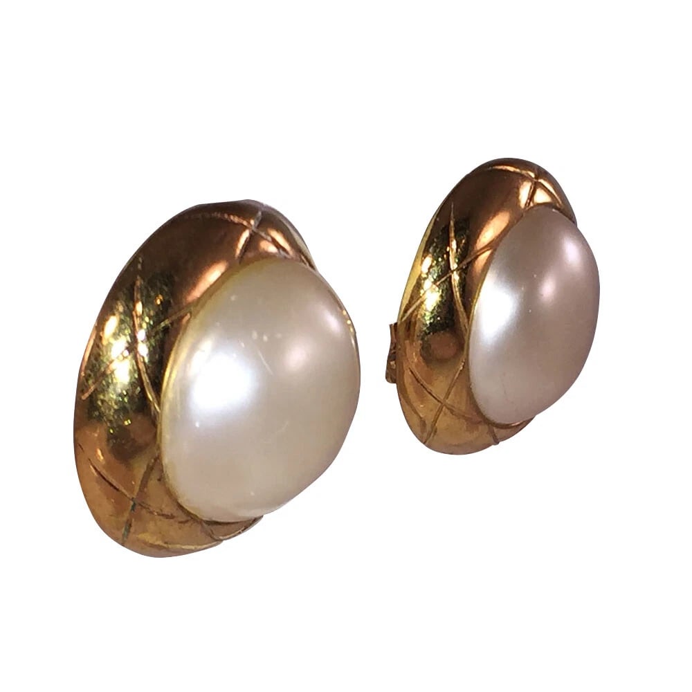 Chanel Classic Pearl Earrings with Basket Weave Settings - 3
