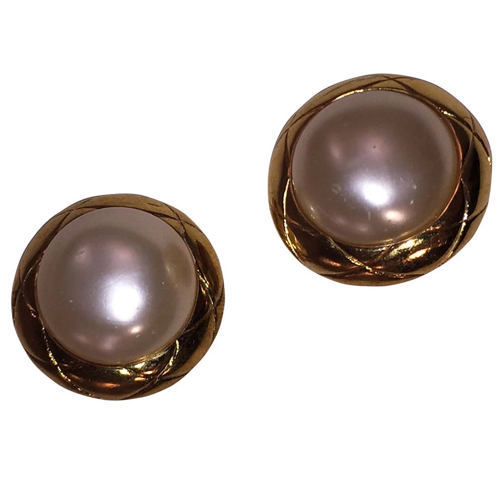 Chanel Classic Pearl Earrings with Basket Weave Settings - 4