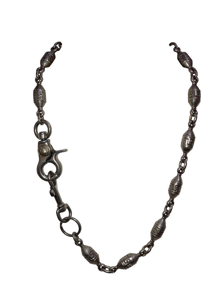 Versace Silver Tone Medusa Greek Key Necklace Wallet Chain - 2