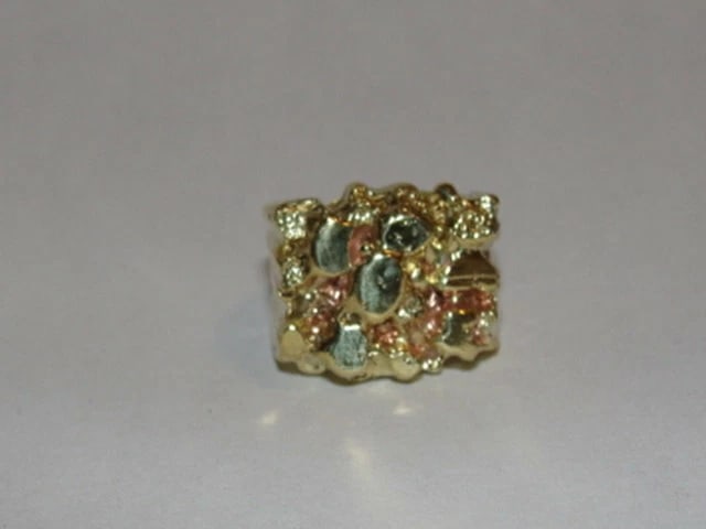 14 kt Gold Plated White Brass Nugget Metal Ring Alberto Juan - 2
