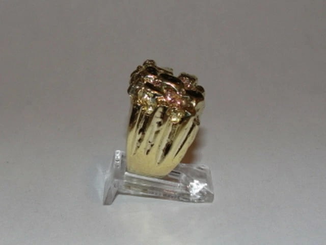 14 kt Gold Plated White Brass Nugget Metal Ring Alberto Juan - 4