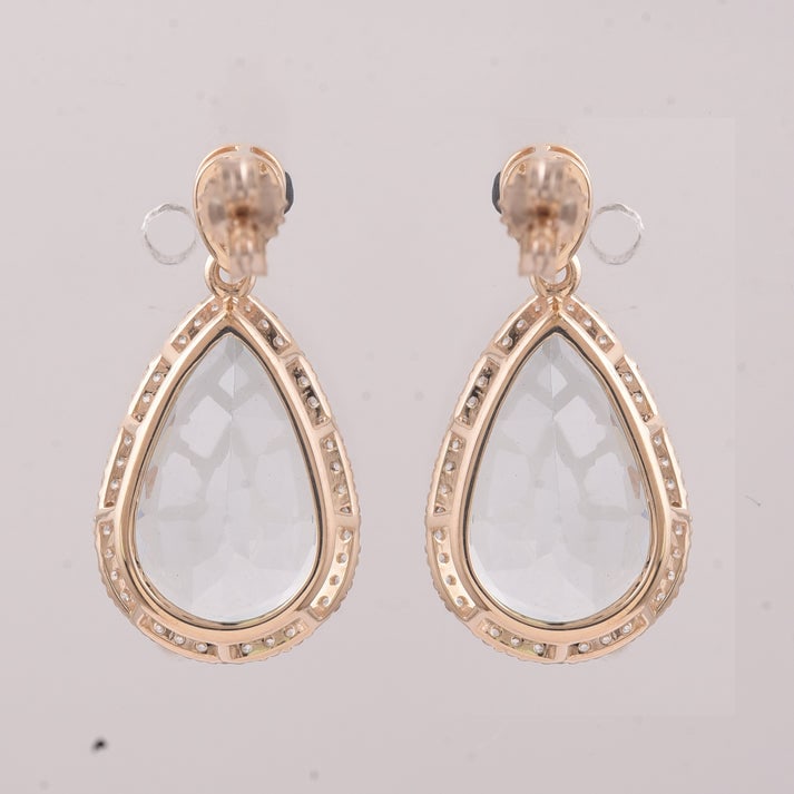 8.07 Ct Pear Aquamarine 9K Gold Earrings - 3