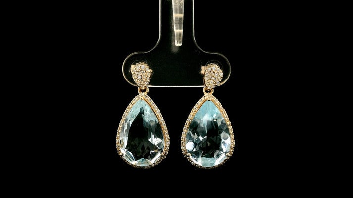 8.07 Ct Pear Aquamarine 9K Gold Earrings - 4