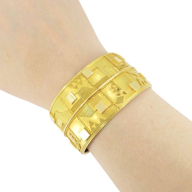 Vintage Elisabeth Treskow 18k Gold Geometric Hinge Cuff Bracelet c 1930s - 2