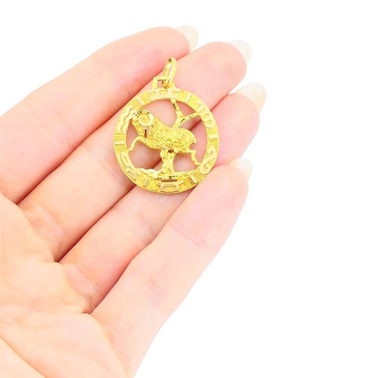 Vintage 18k Gold Aries Astrological Zodiac Pendant - 2
