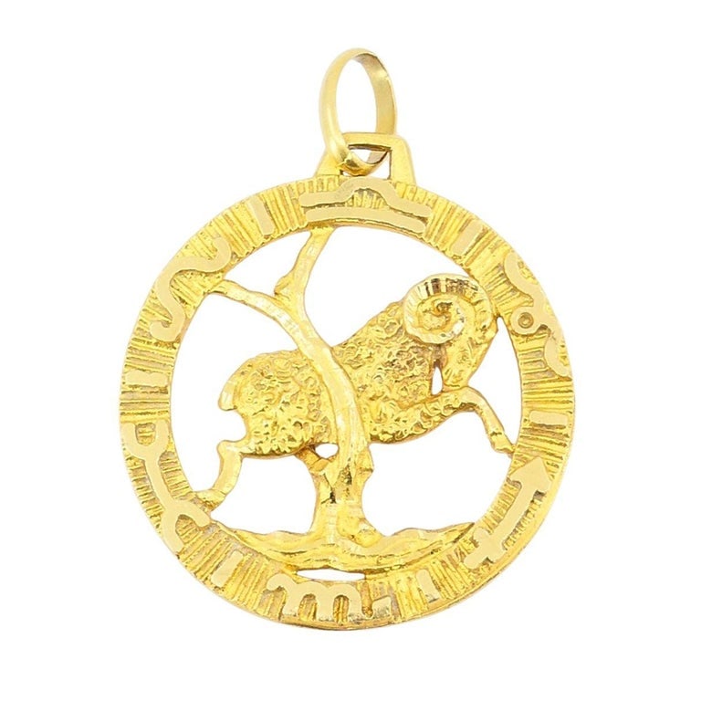 Vintage 18k Gold Aries Astrological Zodiac Pendant - 3