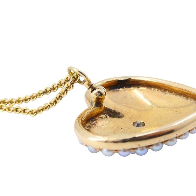 Vintage 14k Gold Diamond Pearl Heart Pendant Necklace - 10