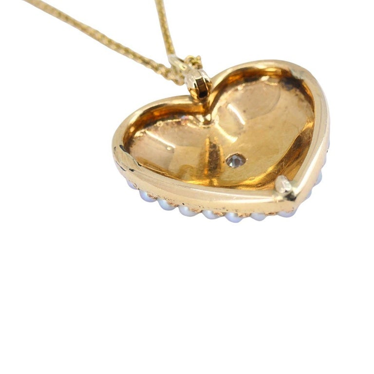 Vintage 14k Gold Diamond Pearl Heart Pendant Necklace - 6