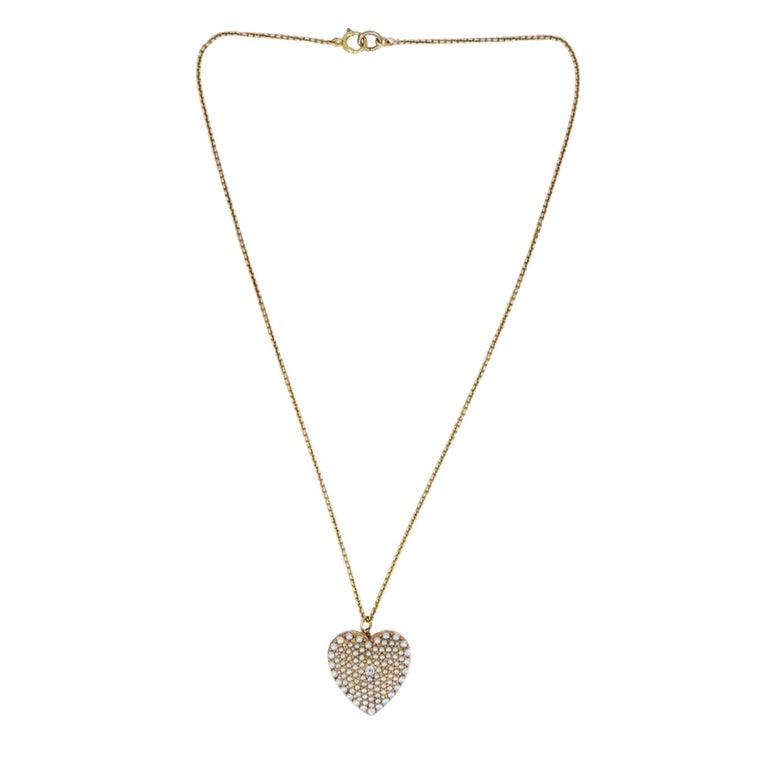 Vintage 14k Gold Diamond Pearl Heart Pendant Necklace - 9