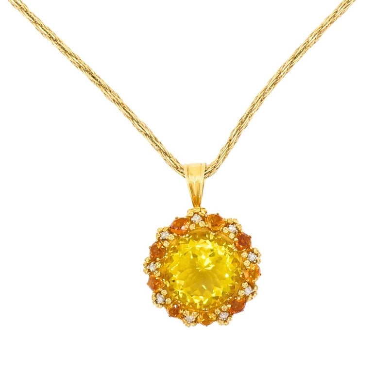 Vintage Necklace 14k Gold Citrine Diamond Pendant Twisted Rope Chain - 3