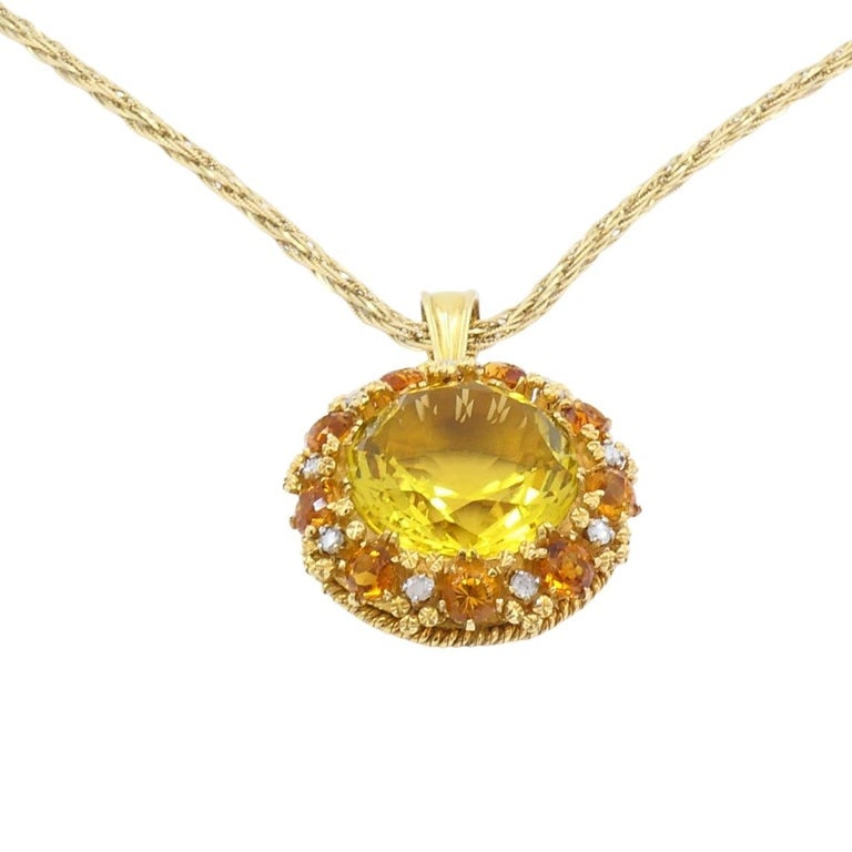 Vintage Necklace 14k Gold Citrine Diamond Pendant Twisted Rope Chain - 4