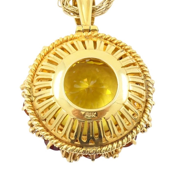 Vintage Necklace 14k Gold Citrine Diamond Pendant Twisted Rope Chain - 7