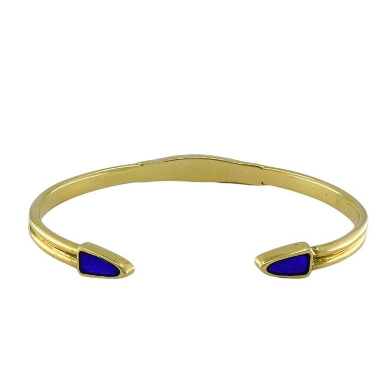 Vintage 18k Gold Blue Enamel Bangle Bracelet - 5