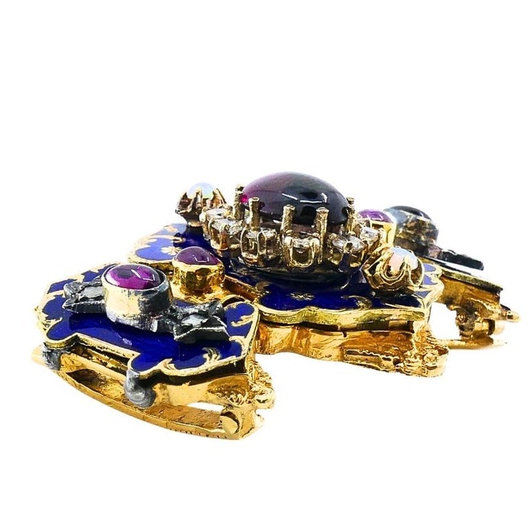 Antique Victorian 14K Gold Gemstone Enamel Buckle - 5