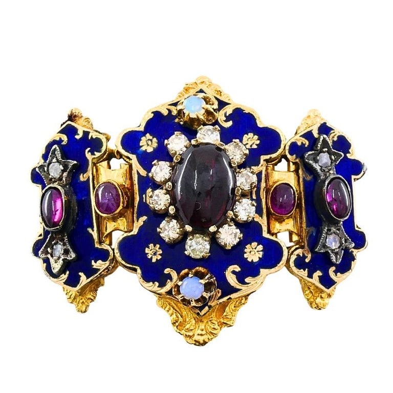 Antique Victorian 14K Gold Gemstone Enamel Buckle - 7