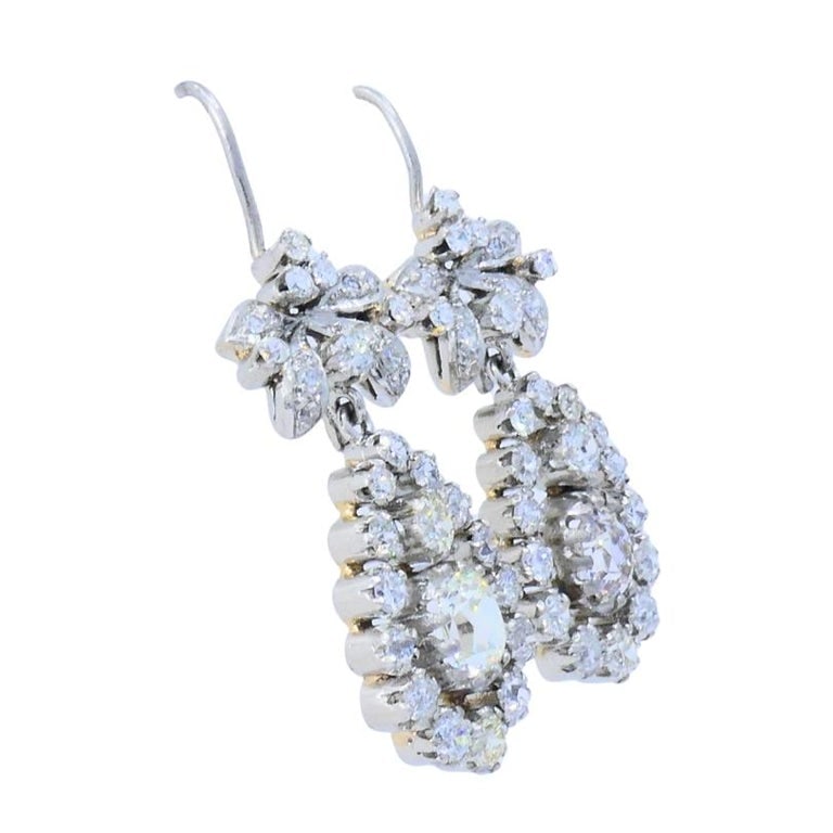 Art Deco Platinum Drop Earrings Old European Cushion Cut Diamonds Estate Jewelry - 5
