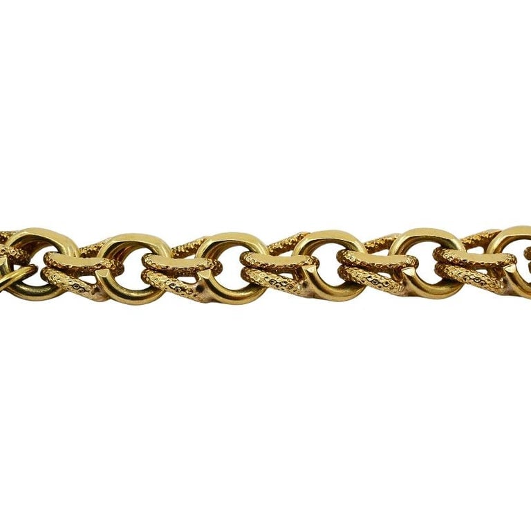 Victorian 14k Gold Link Bracelet Enamel Pearl & Engraved Charms - 11