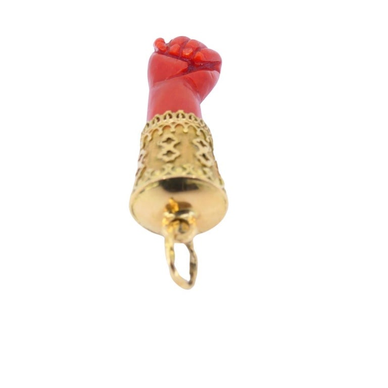 Vintage Coral Figa Pendant 14k Gold Toggle Chain Necklace - 7