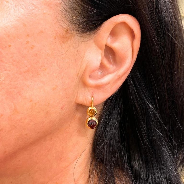 Tiffany & Co. 18k Gold Garnet Citrine Drop Earrings - 2
