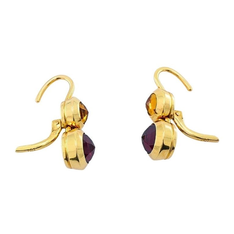 Tiffany & Co. 18k Gold Garnet Citrine Drop Earrings - 4