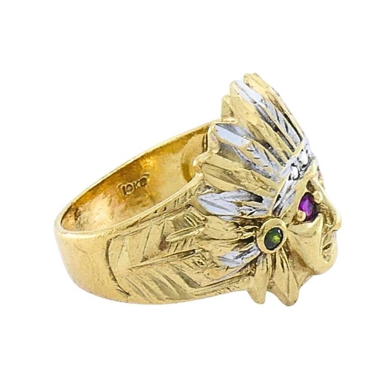 Vintage 10k Gold Native American Headdress Ring - 4