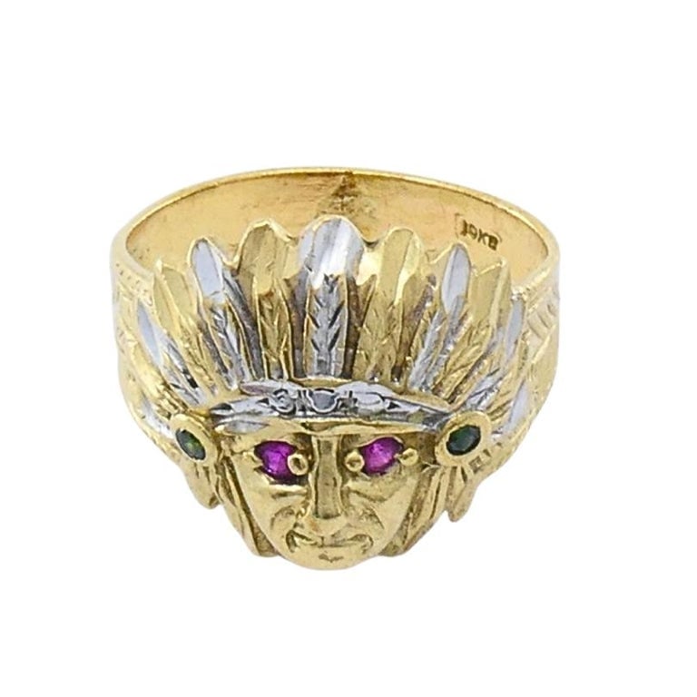 Vintage 10k Gold Native American Headdress Ring - 5