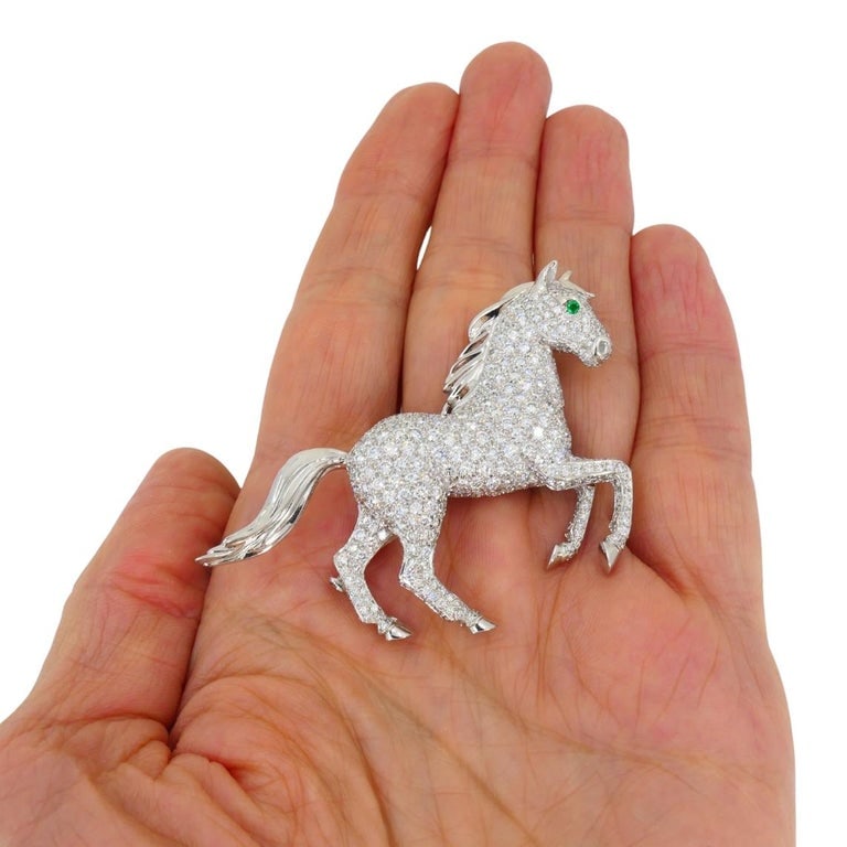 Vintage Cartier 18k Gold Diamond and Emerald Horse Brooch - 10