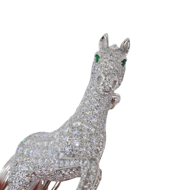 Vintage Cartier 18k Gold Diamond and Emerald Horse Brooch - 11