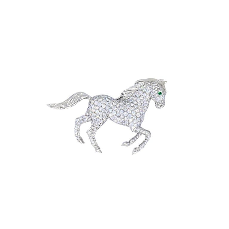 Vintage Cartier 18k Gold Diamond and Emerald Horse Brooch - 2
