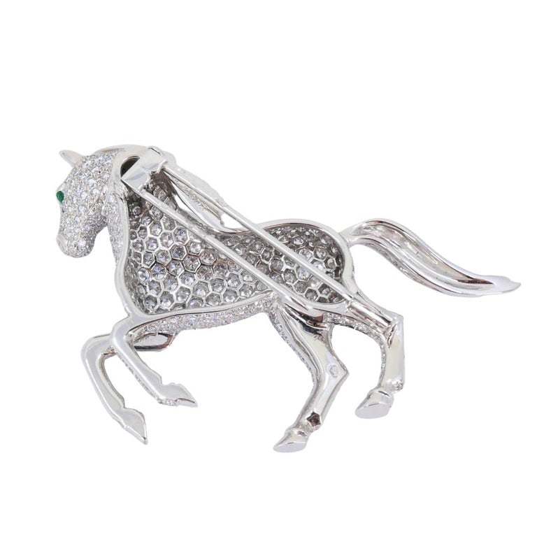 Vintage Cartier 18k Gold Diamond and Emerald Horse Brooch - 5