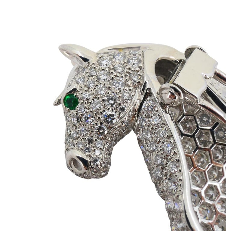 Vintage Cartier 18k Gold Diamond and Emerald Horse Brooch - 9