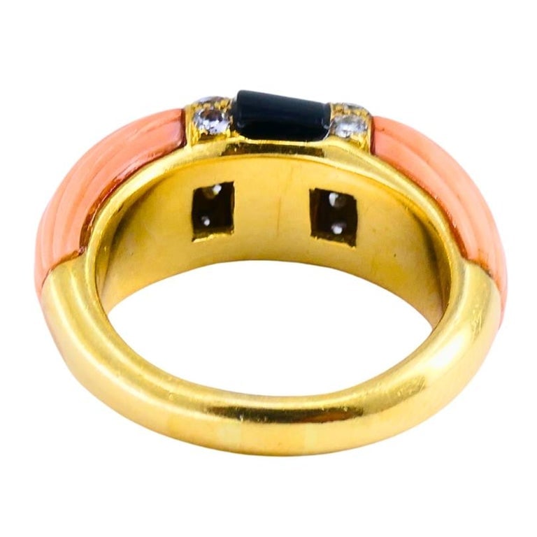 Vintage Cartier Set Coral Onyx Diamond 18k Gold Ring and Earrings Estate Jewelry - 12
