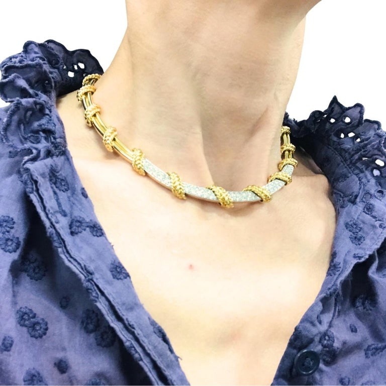 Tiffany & Co. 18k Gold Diamond Collar Necklace Rope Design - 10