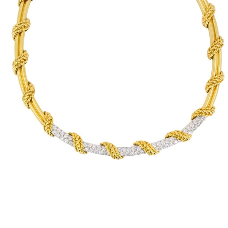 Tiffany & Co. 18k Gold Diamond Collar Necklace Rope Design - 4