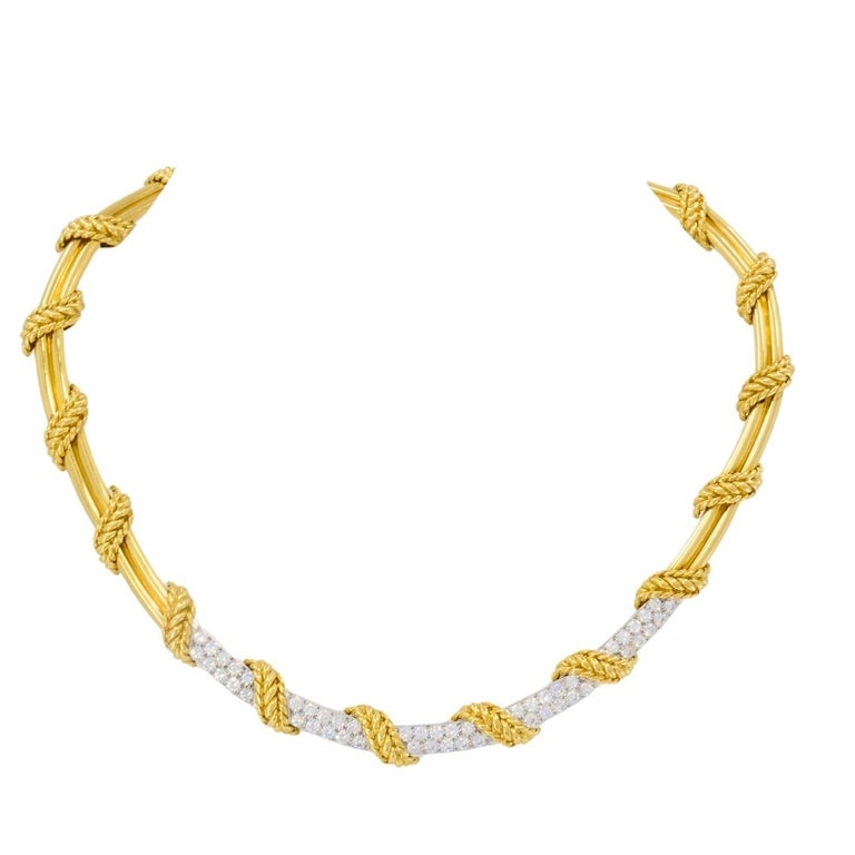 Tiffany & Co. 18k Gold Diamond Collar Necklace Rope Design - 9