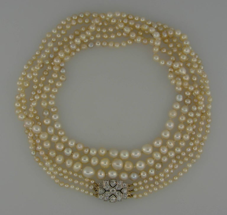 Victorian Natural Saltwater Pearl Necklace with Diamond Clasp - 5