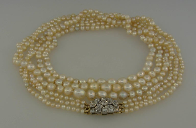 Victorian Natural Saltwater Pearl Necklace with Diamond Clasp - 6