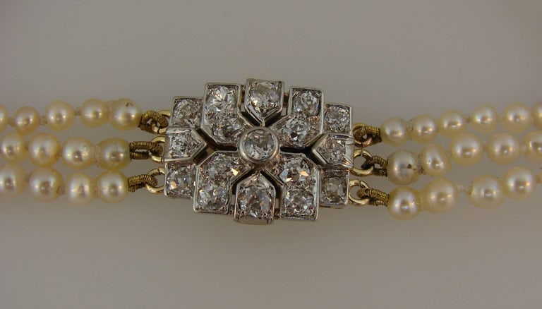 Victorian Natural Saltwater Pearl Necklace with Diamond Clasp - 7